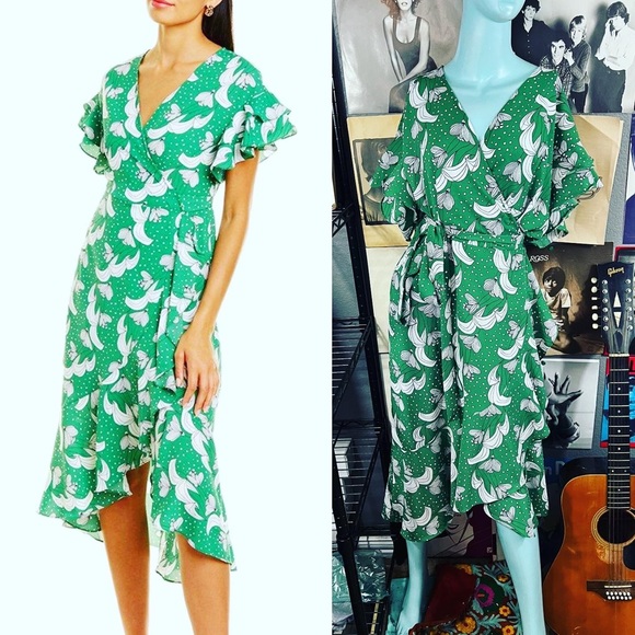 Max Studio Dresses & Skirts - 💚 MAX STUDIO KELLY GREEN FLORAL RUFFLE TRUE WRAP RUFFLE DRESS XL Dress